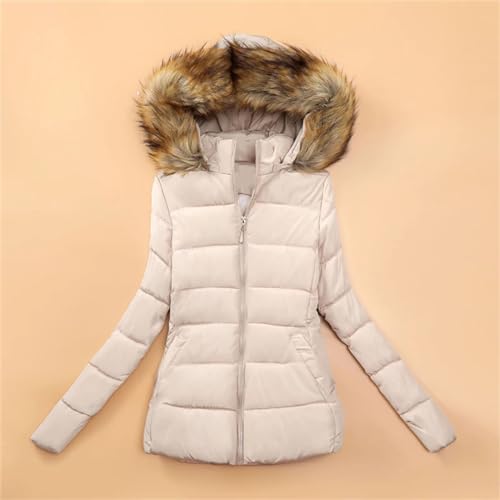 Tdvcpmkk Damen Winterjacke Daunenjacke mit Fellkragen Parka, weiß, 36