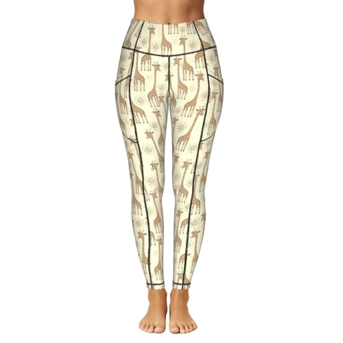 Pantalones de yoga para mujer con estampado de jirafas y cómodos bolsillos 2