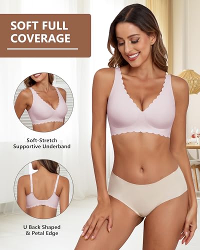 Image of Xcutting Deep V Bras Wireless Bra No Underwire Supportive Scalloped Seamless Bralettes Petal Wavy Women Jelly Bras for Women