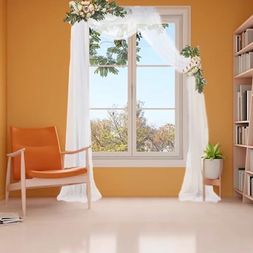 Hyacinthy Wedding Curtain Wedding Arch Background Chiffon Fabric White Tulle Pelmet Hands-Free Decoration Wedding Arch Decor Bow Curtains Circle Frame for Baby Shower Party Ceremony 75 x 600 cm - Image 4