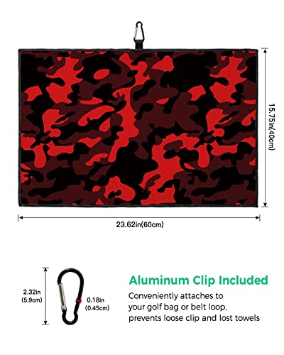 Golf Towel For Golf Bags With Heavy Duty Carabiner Clip Abstract Red Black Camouflage Texture Microfiber Waffle Golf Towels For Men Women,Quick Dry Towels For Cleaning Club And Balls #TOP2