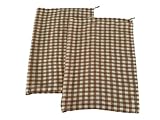 Eight Owls Stonewashed Linen Kitchen Dish Towels - 20 x 27 inch – 100% Pure Linen Tea Towel/Hand Towel - Set of 2 - Tan Check