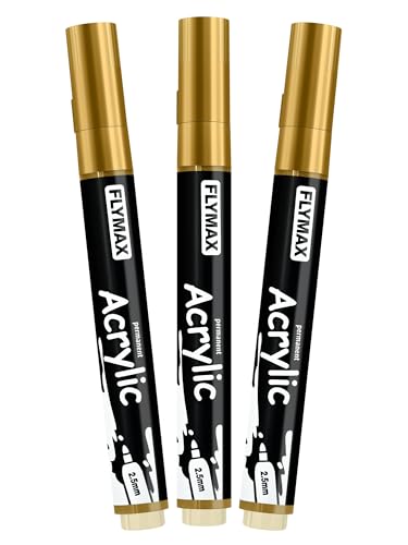 Rotulador Acrilico Dorado 2,5 mm – Marcador Permanente Pintura Acrílica Dorado, Indeleble, Punta fina, Impermeables, De secado rápido (Paquete de 3)