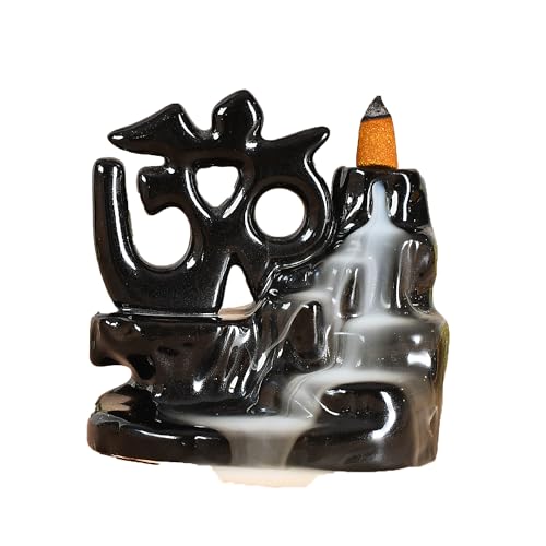 Image of Ceramic Om Shape Backflow Smoke Fountain Incense Holder for Home Decor Gifts with 30 Smoke Cones by Craftam