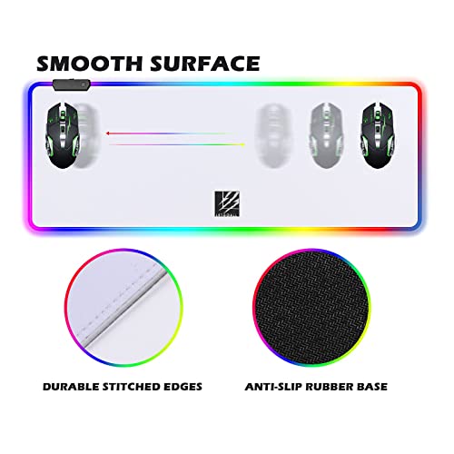 Rgb Mouse Pad, Large Led Gaming Mouse Mat With 14 Lighting Modes, Smooth Waterproof Surface, Non-Slip Rubber Base, Computer Keyboard Mousepad (31.5 X 11.8 X 0.2 Inch, White) #TOP3