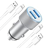 ARCCRA Caricabatterie Auto e 2 Cavi Lighning per iPhone, Caricatore Auto 12W (5V2,4A) a 2 Porte con Cavi iPhone 1m, Presa USB 12V/24V, Accendisigari USB Compatibile con iPhone 14/13/12/11/SE, ecc.