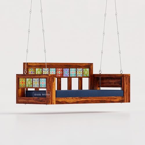 Image of Sheesham Wood Swing for Balcony | House Swings for Living Room | Wooden Patio Jhula for Home Indoor, Garden Outdoor & Balcony | Natural Finish
