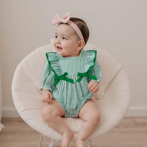 Newborn Baby Girl Fall Outfit Striped Ruffle Long Sleeve Romper Bodysuit Smocked Bubble Clothes2