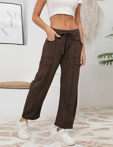 Womens Slouchy Barrel Sweatpants Mid Waisted Wide Leg Pants Drawstring Athletic Baggy Pants Lounge Sweats2