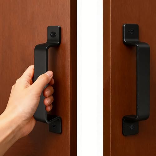 VELNUT Barn Door Handles, 2 Pack Gate Handles Hardware, 7.5" Garage Door Pull Handles for Interior Outdoor Sliding Barn Closet Drawer Shed Garages Doors Gate Handles （Black）