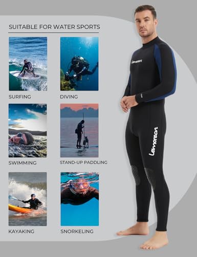 Lemorecn Roupa de mergulho masculina 3/2 mm com zíper traseiro preto e azul (3031blackblue-G)