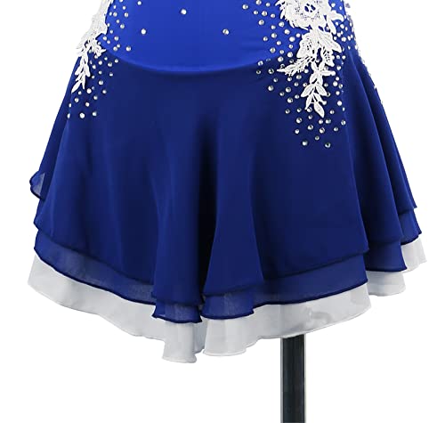 Vestido de Patinação Artística, Mulheres Meninas Elegante Renda Bordada Flor Strass Competição de Pa