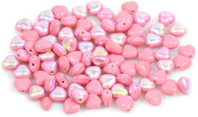 300pcs Heart Beads 6 x 6 mm, Opaque Pink Ab (73020-28701), Bohemia Crystal Glass, Czechia 11179001