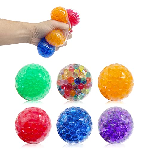GooKit Stress Balls Set- 6 Packs Easter Basket Stuffers, Squishy Easter Eggs, Stress Balls Fidget Toys Party Gifts for Easter,Squishy Balls with Colorful Water Beads,Anxiety Relief Calming Toys for Autism & ADD/ADHD (Ball- 6pcs)