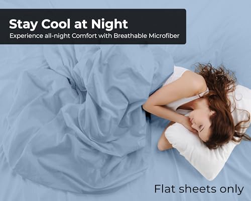 Image of Royale Linens 2 Pack Bulk Flat Sheet Set - Top Sheets - Soft 1800 Microfiber - Wrinkle & Stain Resistant - for Hotel, Massage Table, Hospital, Dorm - King Flat Sheet Sold Separately (King, Lake Blue)