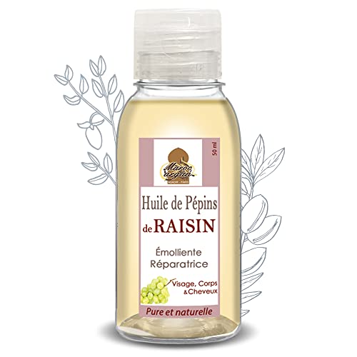 Huile végétale de Pépins de Raisin naturelle 50ml – Hydratante et Émolliente – Peau et Cheveux – Pressée à froid - 50ml