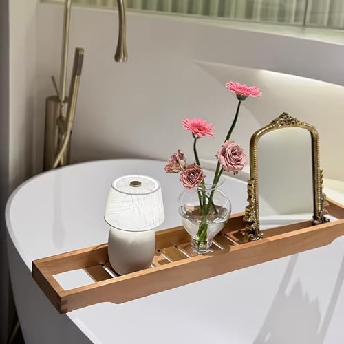 Bandeja grande de nogal para bañera, 31 x 6 pulgadas, diseño versátil de listones perfecto para relajación y cuidado personal para mujeres