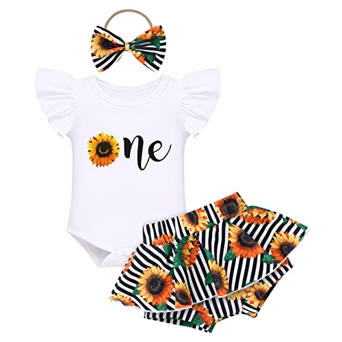 Sunflower 1st Birthday Outfit Baby Girl Ruffle Sleeve Romper Hawaiian