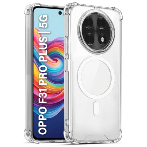 Image of TRUEUPGRADE Back Cover for Oppo F31 Pro Plus 5G Non Mag-Safe Transparent PC + TPU Bumper Case with Magnetic Print Shockproof Protection (Transparent Mag-Safe)