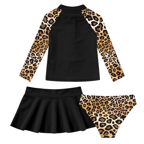 Image of Girls Rash Guard 3 Piece Swimsuit Set UPF 50+ Long Sleeve Swim Skirt Sets Size 6-12 Years