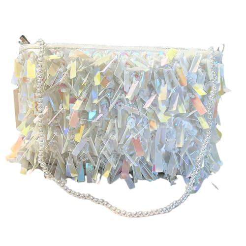 Bolsa Feminina Clutch Contas Brilhosas Festa Balada Noite (Branco, Pequeno)