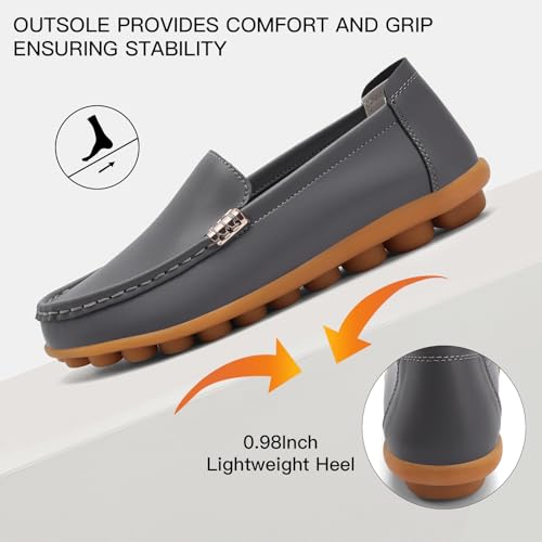 Image of Women's Comfortable & Lightweight Leather Loafers Slip-Ons Driving Walking Mocs Boat Shoes Cute Business Casual Dress Shoes Work Flats for Women