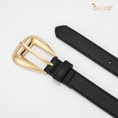 JASGOOD Women Leather Belts for Jeans Pants Soft Leather Waist Belt for Ladies Vintage Belt with Gold Buckle 0.9" Width3