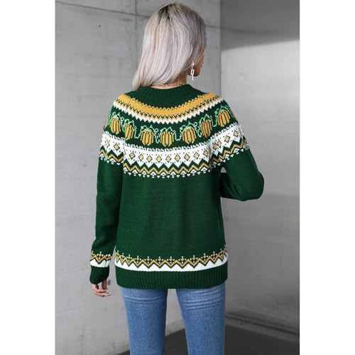 Image of CHICWISH Women Pumpkin Print Long Sleeves Knit Sweater Crewneck Casual Pullover Tops Fall Halloween Party Sweatershirt