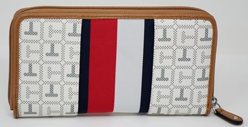 Tommy Hilfiger Women's Red/White Stripe TH Logo Print Zip Around Wallet Clutch Bag - White2
