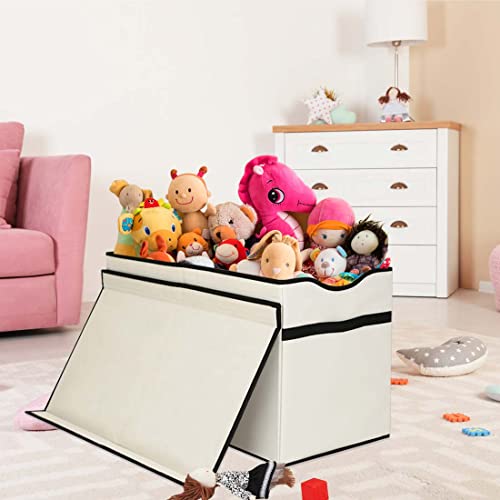 Victor's Kids Toy Box Chest - Extra Large Lightweight Collapsible Toy Storage Organizer Boxes Bins Baskets For Kids, Boys, Girls, Nursery Room, Playroom, Closet (New Beige) #TOP6