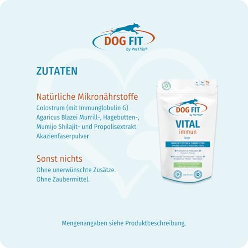 DOG FIT by PreThis® VITAL immun für Hunde I Mit Colostrum, Agaricus Blazei Murrill, Hagebuttenextrakt, Shilajit, Propolis I Ohne künstliche Zusätze I Large 25-50 kg