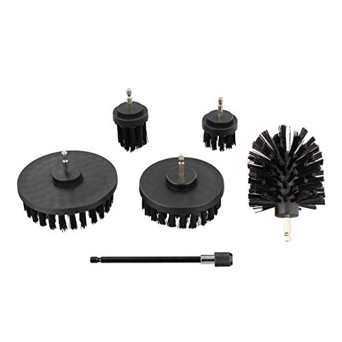 Abn 1/4In Drive Nylon Power Scrubber Drill Brush Attachment 5Pc Set With 1Pc Extension - Shower Cleaner, Spa Hot Tub Scrubber, Carpet Brush, Grout Cleaner For Home And Auto Car - Black Hard Bristle #TOP1