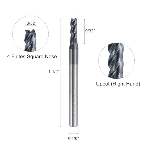 Image of uxcell 5pcs Carbide Square End Mills, 3 /32 inch Dia AlTiN BN Coated 4 Flutes Milling Bit Cutter, for Hardened Steel Cast Iron Alloy Metal, 1 /8 inch Shank 9 /32 inch Cut Length 1-1 /2 inch Long HRC50