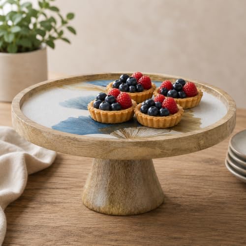 Image of Saaga Wooden Cake Stand | Elegant Dessert Display Stand | Perfect for Parties & Celebrations, Elegant Design| Perfect for Parties, Gatherings - Blue