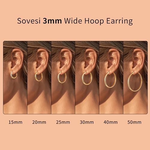 sovesi 3mm Wide Gold Plated Hoop Earrings for Women, Hypoallergenic Hoop Earring4