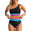 Women High Waisted Bikini Sets One Shoulder Color Block Two piece Swimsuits
