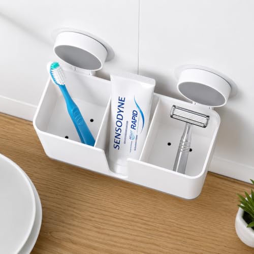 Image of SHALVI Plastic Tooth Brush Holder for Bathroom | Toothbrush Holder Wall Mount | Brush Holder for Bathroom | Toothbrush Holder for Electric Toothbrushes, Toothpaste & Makeup Brush Holder, White
