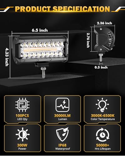 Image of Auxbeam 7 Inch 300W LED Light Bar, 6 Modes Strobe Amber Pod Yellow Fog Dual Color Spot Flood Offroad Driving, Memory Function Work Light for Truck Car ATV