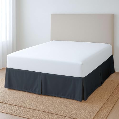 Pleated Bed Skirt King Size, Easy Fit with 8 Inch Tailored Drop, Wrinkle-Free Microfiber, Lightweight, Classic & Clean Look (Dark Grey)