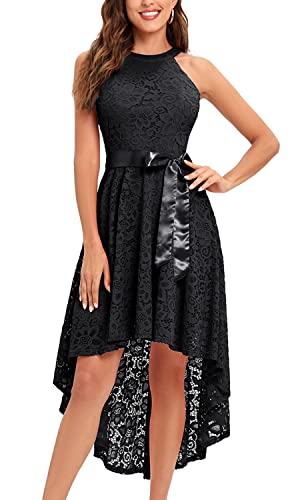 MODECRUSH Damen Blumenspitze Halfter Cocktailparty Kleid Hi-Low Brautjungfernkleid mit Gürtel Cover