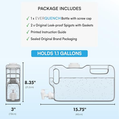 image for EverQuench Refrigerator Water Dispenser 1.1 Gallon Bottle with 2 Spigo