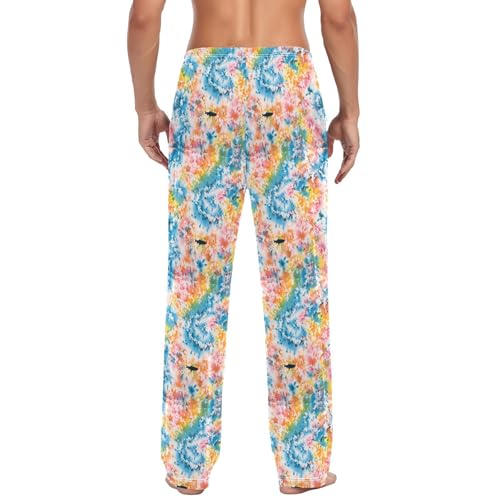 Rainbow Tie Dye Pattern Men Cotton Flannel Pajama Pants Mens Lounge Sleep PJ Bottoms S3
