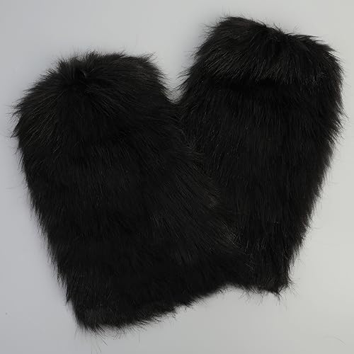 PHOGARY Faux Fur Fuzzy Leg Warmers Furry Boot Covers for Women Girls, Black Winter Furry Long Boot Cuffs Fuzzy Shoes Cover 80s Socks for Party Costumes - Thumbnail 7