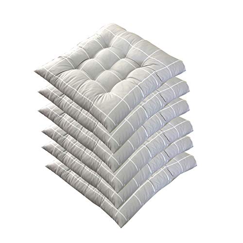 AGDLLYD 6er Set Stuhlkissen 40x40 cm, Gepolstertes Sitzkissen mit Bändern Stuhlkissen Kariert für Indoor und Outdoor (Grau) Cover