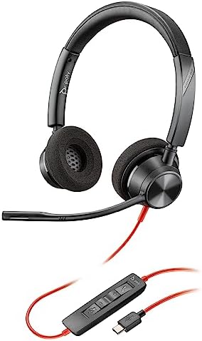 Poly Blackwire 3320 Wired Headset โ Flexible Microphone Boom โ Hi-fi Stereo - Connect to PC/Mac via USB-C or USB-A - Works with Teams/Zoom