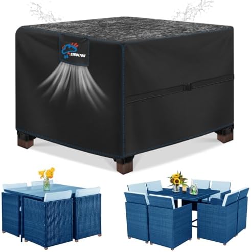 SIRUITON Gartenmöbel Abdeckung Wasserdicht 135x135x74cm,Stark 520D Oxford | Abdeckplane für Gartenmöbel,Schutzhülle für Gartenmöbel,Sofa,Loungemöbel,Rattanmöbel Möbelsets,UV-Bestän