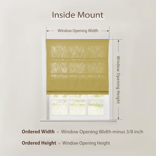 Image of TWOPAGES Isabella No Drill Cordless Roman Shade Linen Textured Cotton Roman Blind for Windows, Custom Made Room Darkening Blackout Roman Window Shade, Hardware Included, Yellow, 1 Piece