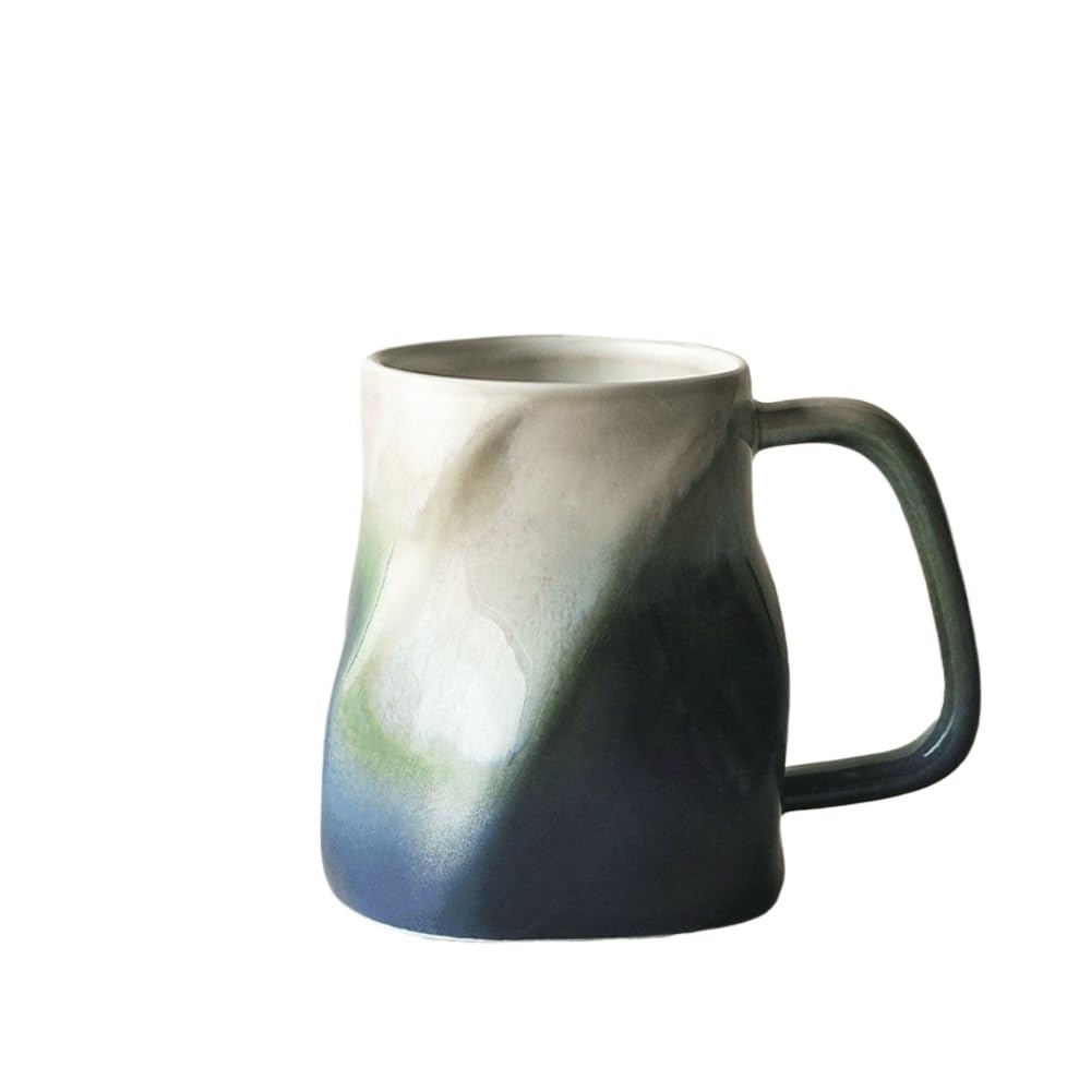 Taza de café Taza de cerámica torneada al horno, juego tazas café multicolor forma irregular, capacidad 450 ml for uso en la oficina y el hogar Tazas de chocolate(Blue)