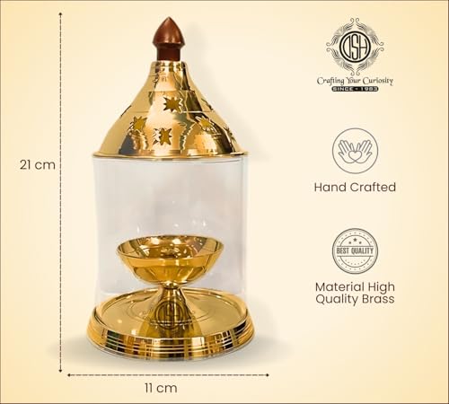 Image of DSH Brass Akhand Diya Decorative Brass Glass Oil Lamp and Tea Light Holder for Diwali Pooja and Gift Item. (XXL)