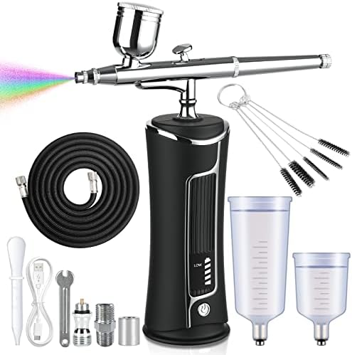 Fascinated Cordless Airbrush kit with Compressor Display, Portable Handheld Rechargeable Airbrush Gun Set for Makeup Painting Cake Decor Nail Art Barbers Model Coloring